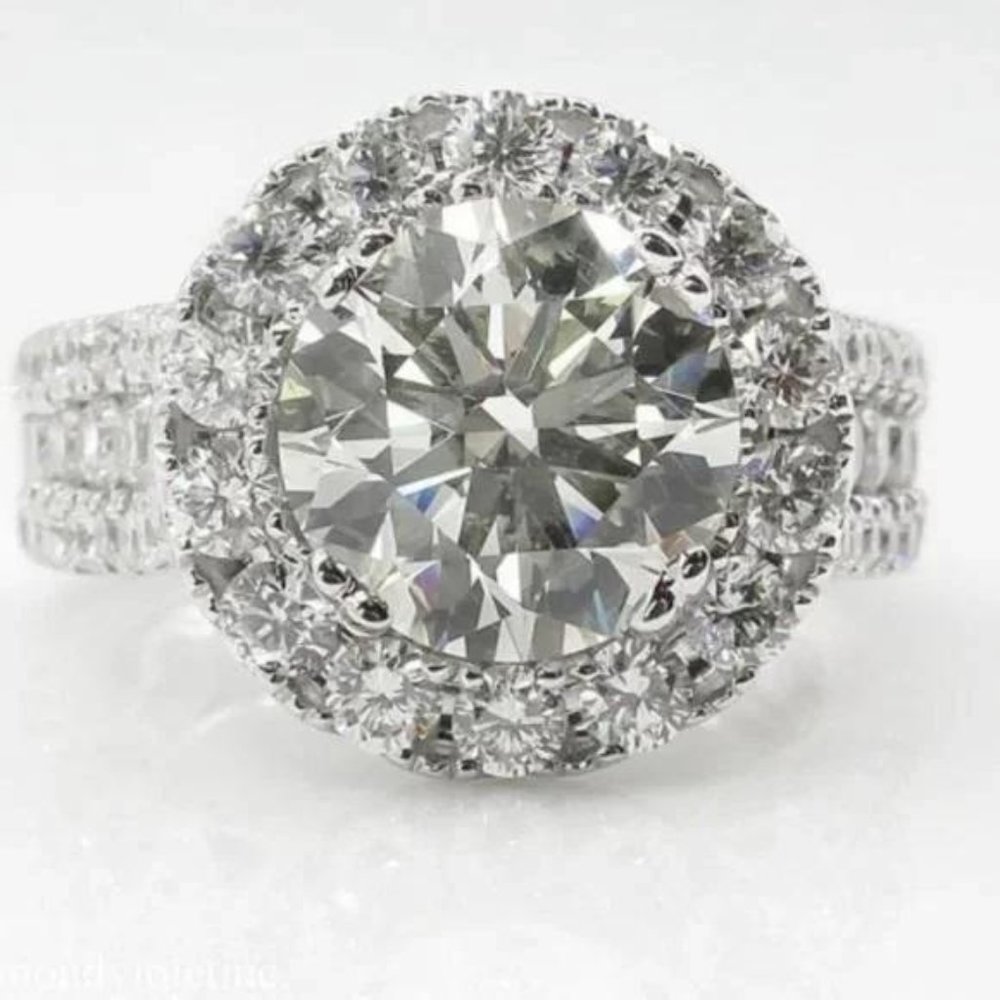 NEW 18K WHITE GOLD ROUND HALO RING, BEAUTIFUL RING, SHINY RING - Picture 4 of 4